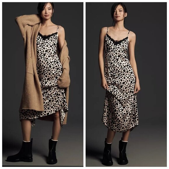 MILLY Silk Leopard Print Draped Cowl Neck Sexy Spaghetti Strap Slip Dress S/M - Picture 14 of 16